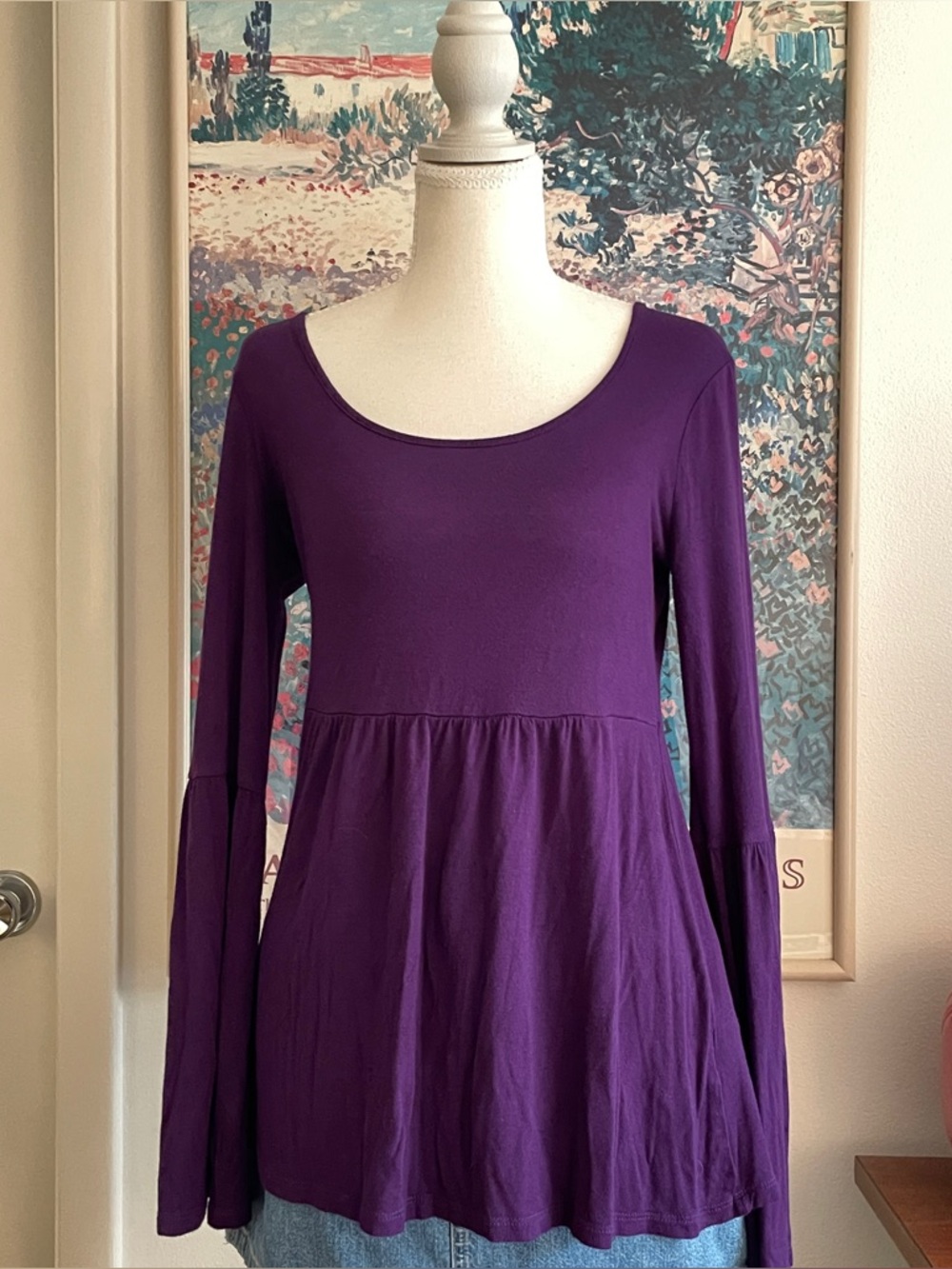Vintage Y2K Purple Babydoll Bell Sleeve Fairy Boho Hippie Top Sz Small Venus
